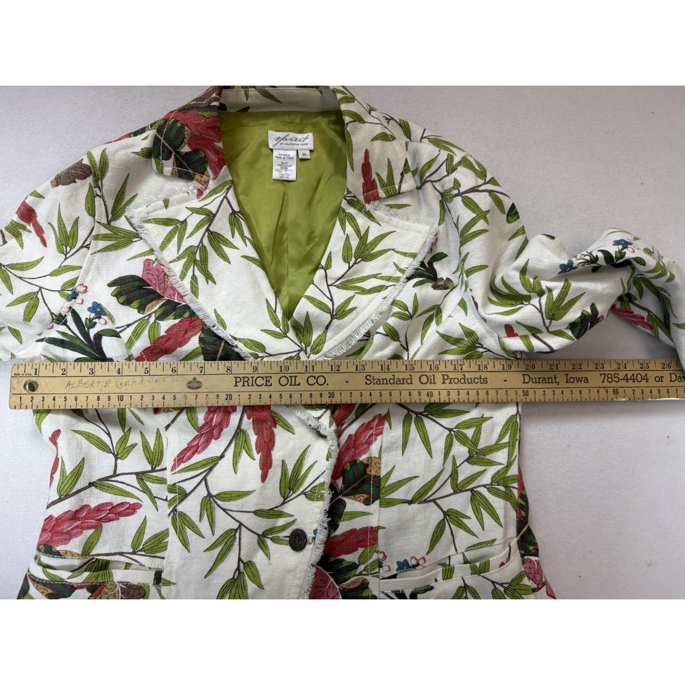 Vintage BoHo Tropical Pring Linen jacket Butterfly Bamboo Floral Size 10 Resort‎ - Picture 12 of 13